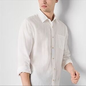 Men’s white linen button down